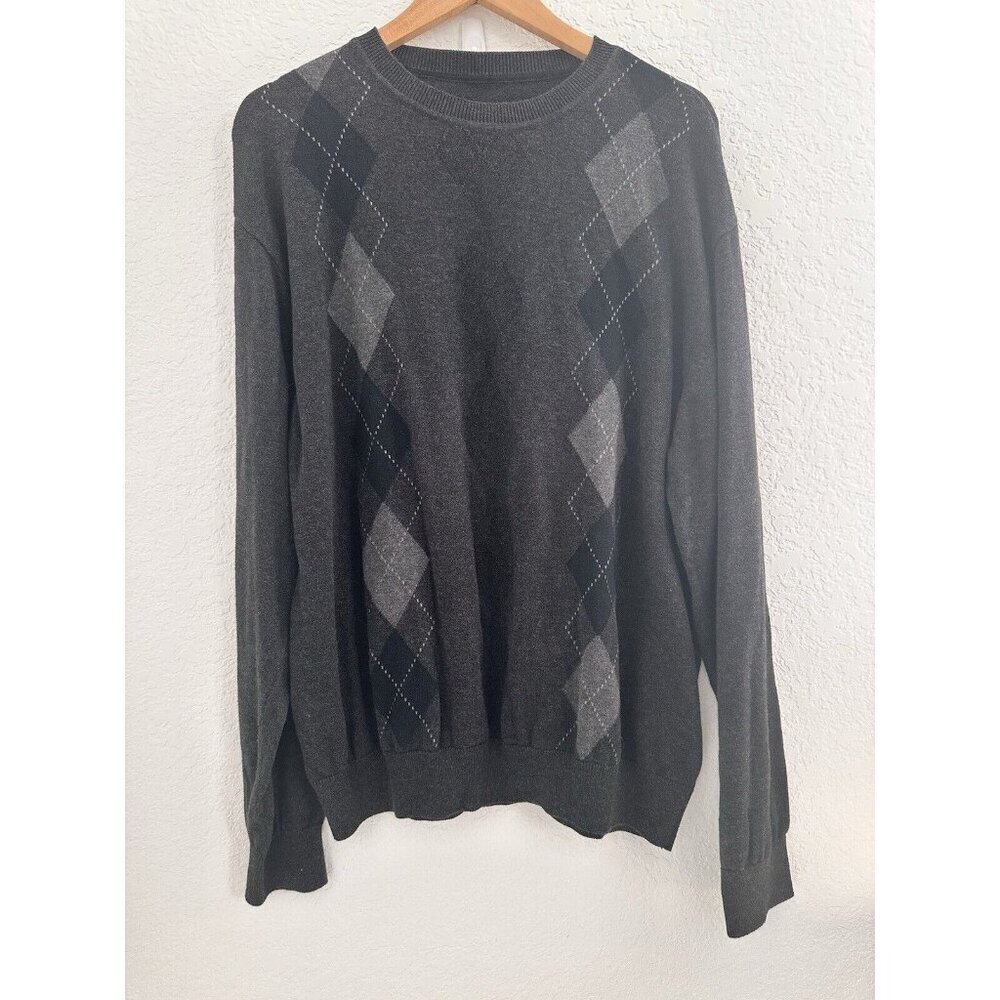 A & C Design Studio Men's Grey Pullover XL Cotton Argyle Preppy Grandpa‎ Sweater